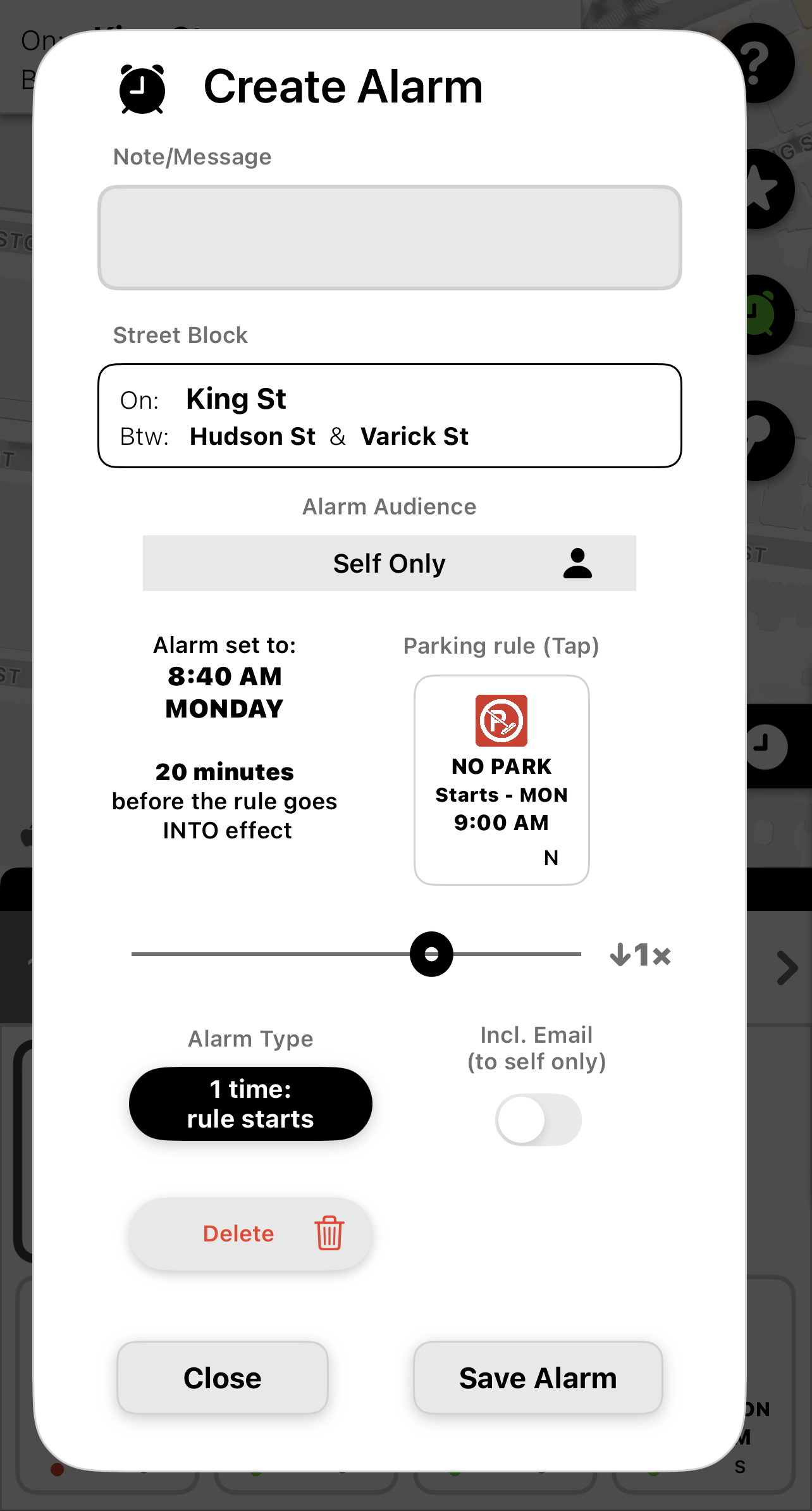 Setting an alarm on a block rule