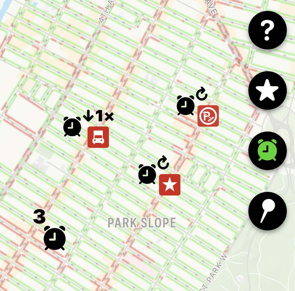 Alarms clustered on the map at the blocks they watch