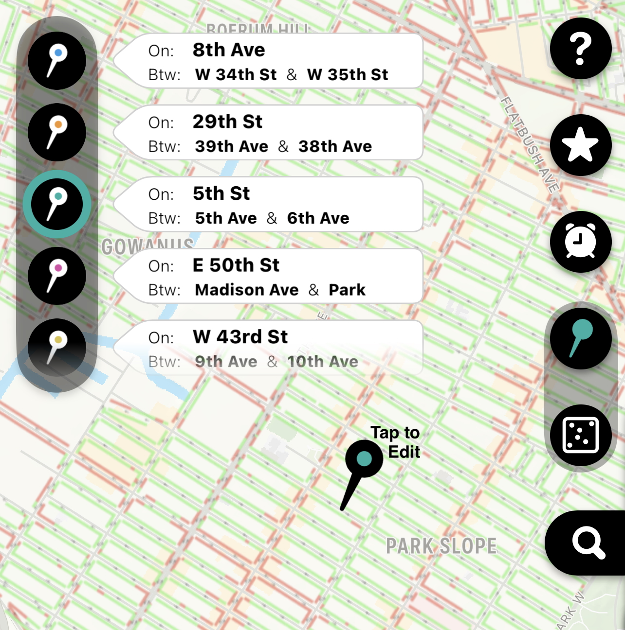 A colored pin dropped on the map