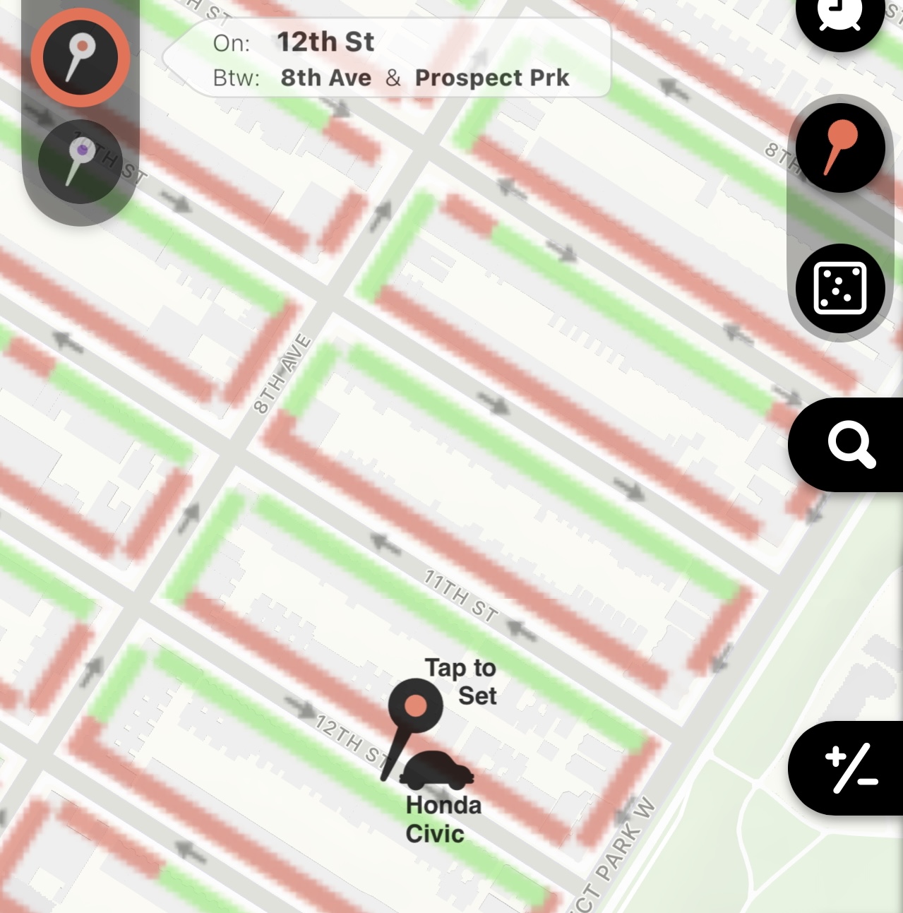 A vehicle pin marking the parked car on the map