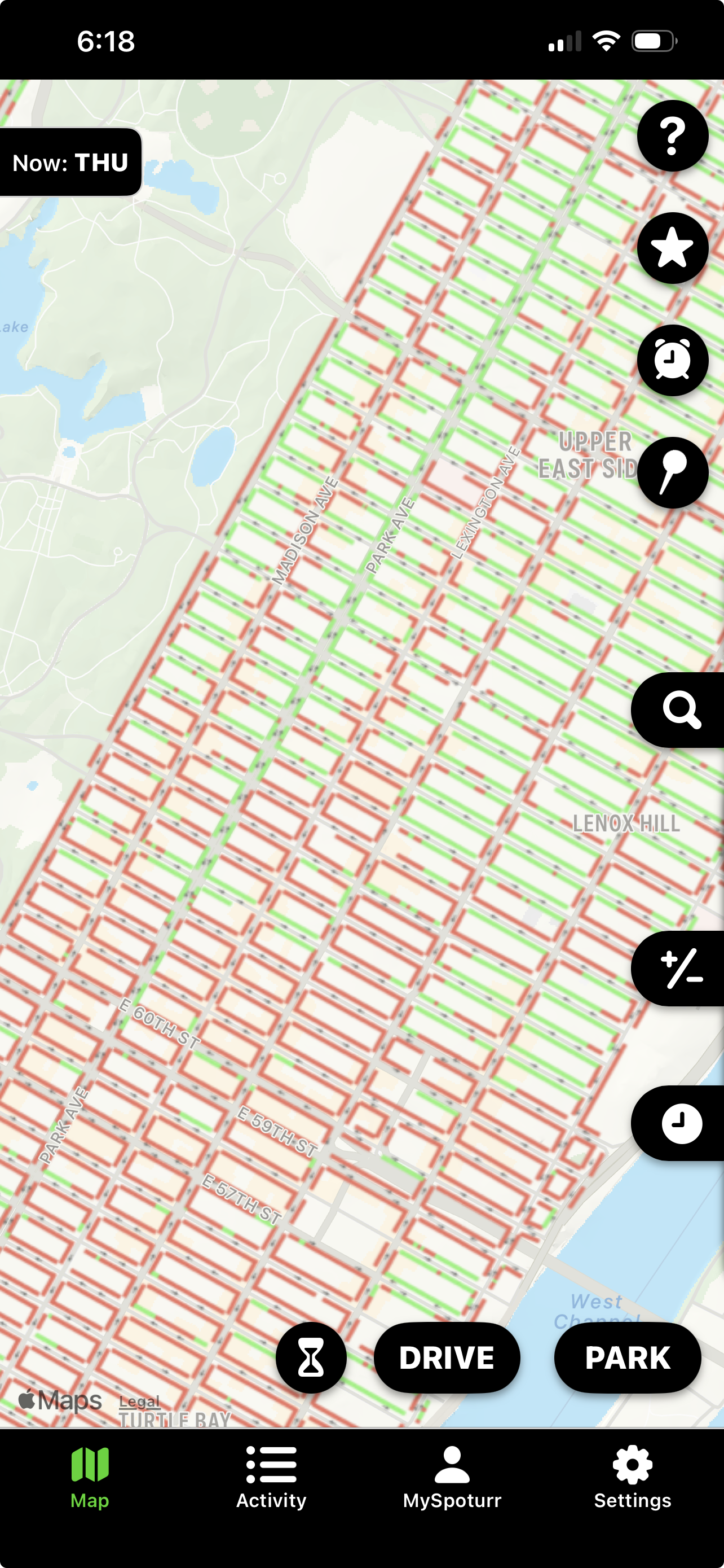 Red and green parking grid over the Manhattan map