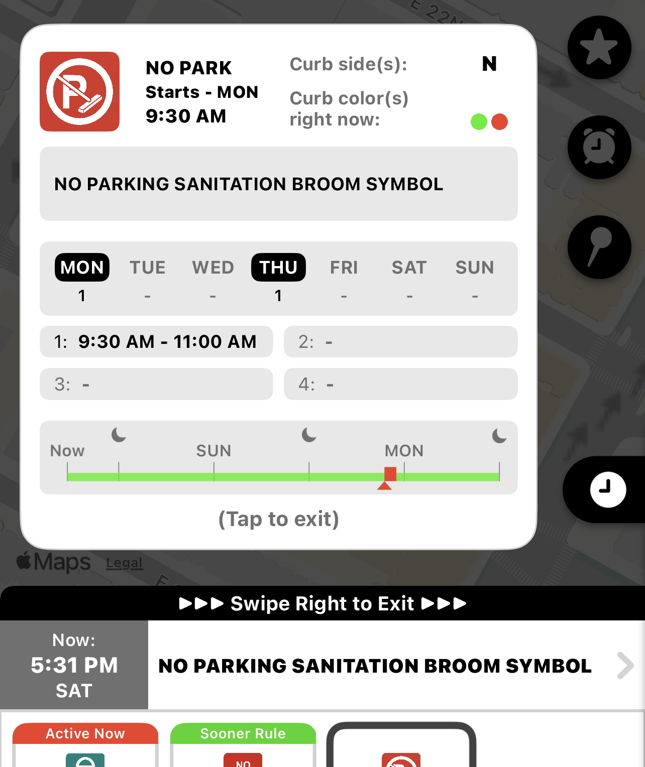 A rule's full weekly schedule card